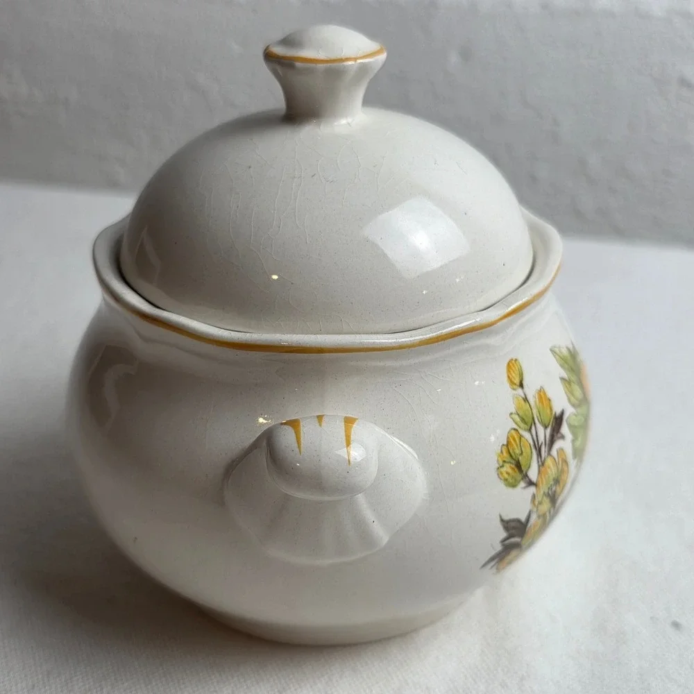 Vintage Berkeley House English Ironstone Meadow View Sunflower Lidded Bowl